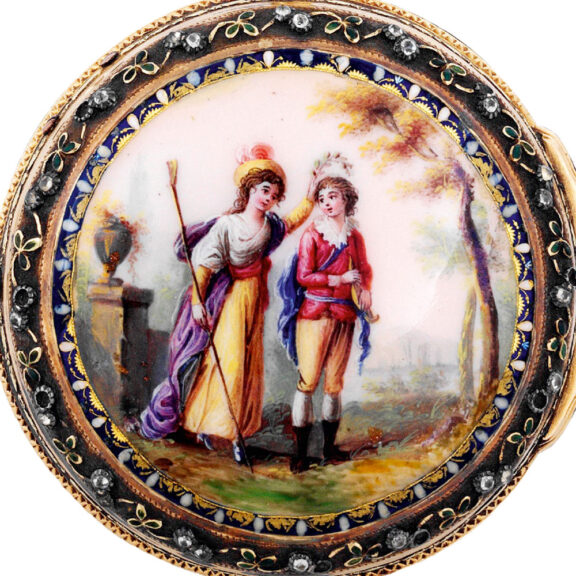 Swiss 18K gold, enamel and paste-set pocket watch Circa 1785 Swiss 18K gold, enamel and paste-set pocket watch Circa 1785
