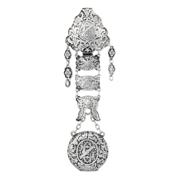 French silver half-hunter with matching chatelaine en suite Circa 1850 French silver half-hunter with matching chatelaine en suite Circa 1850