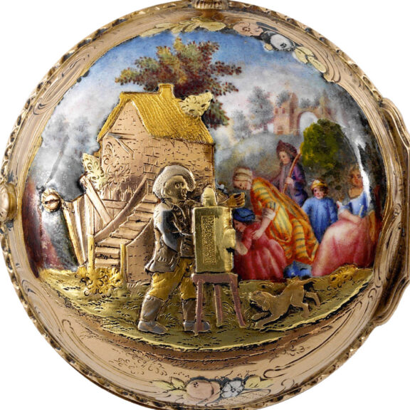 French 18k varicoloured gold and enamel pocket watch Circa 1760 French 18k varicoloured gold and enamel pocket watch Circa 1760
