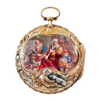 French varicoloured gold, enamel and diamond-set watch Circa 1760