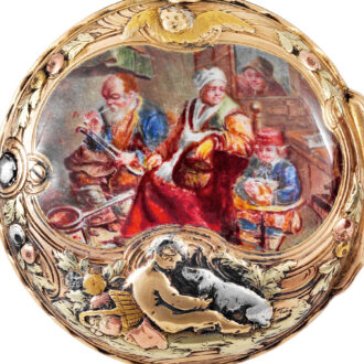 French varicoloured gold, enamel and diamond-set watch Circa 1760