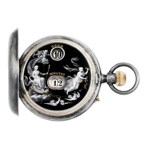 Swiss silver lever watch with jump hours and minutes Circa 1890