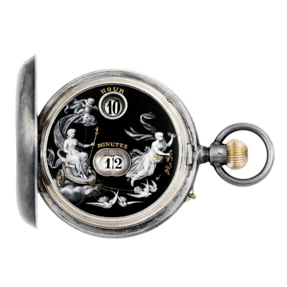 Swiss silver lever watch with jump hours and minutes Circa 1890