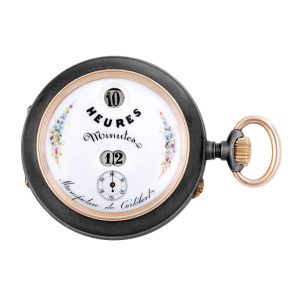 Swiss gunmetal and gold keyless digital pocket watch Circa 1900