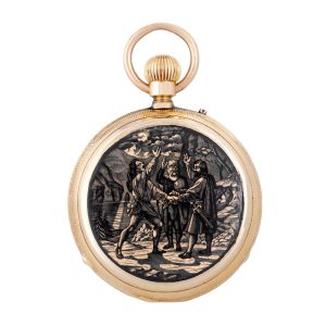 Unusual Swiss gold and enamel keyless pocket watch Circa 1870