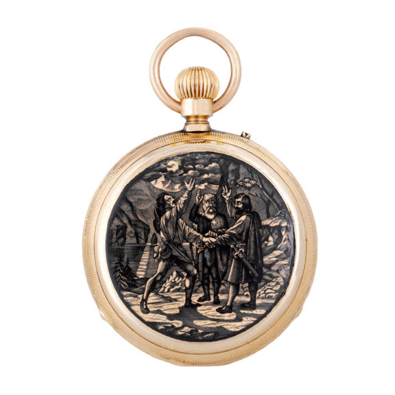 Unusual Swiss gold and enamel keyless pocket watch Circa 1870