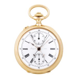 Swiss gold pocket watch with split-seconds chronograph Circa 1915