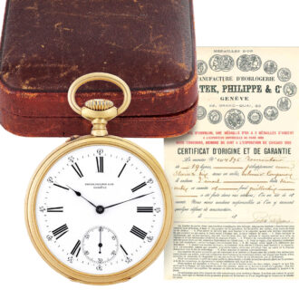 Swiss 18 carat gold open faced keyless pocket watch Circa 1889