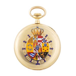 Fine Swiss 18K gold lever with Spanish coat of arms Circa 1910