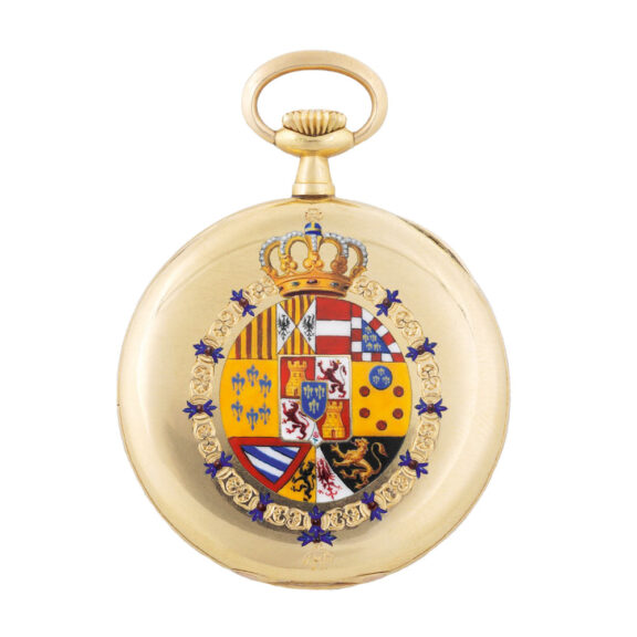 Fine Swiss 18K gold lever with Spanish coat of arms Circa 1910