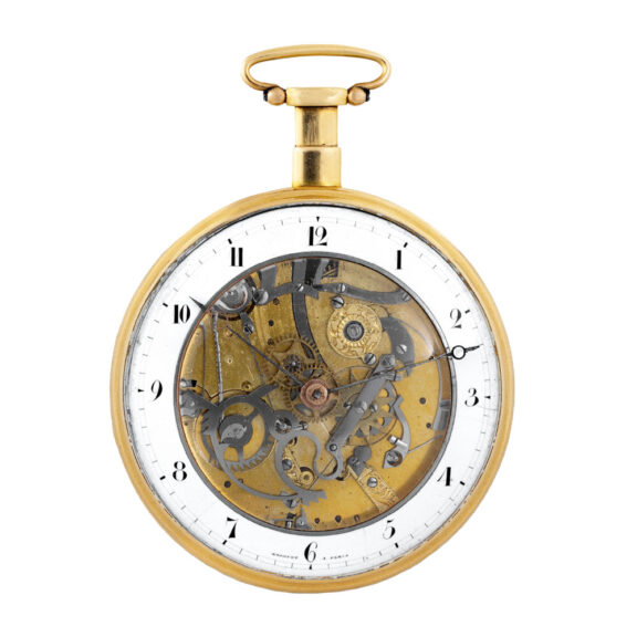 French 18 Carat gold half skeletonized cylinder watch Circa 1820