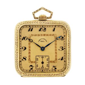 Unusual Swiss gold and enamel decorated square watch Circa 1910