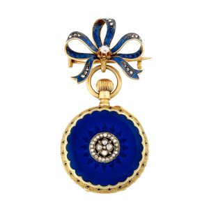 Swiss gold brooch watch in the shape of a ribbon Circa 1890