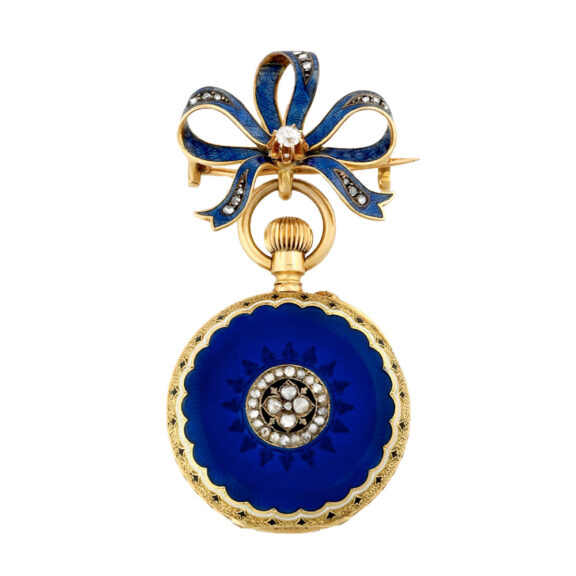 Swiss gold brooch watch in the shape of a ribbon Circa 1890