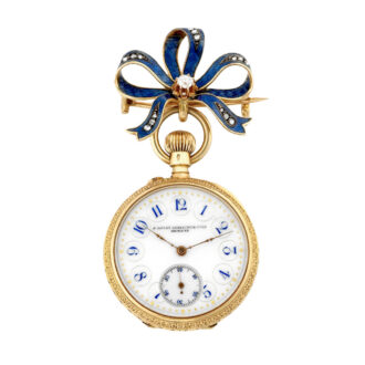 Swiss gold brooch watch in the shape of a ribbon Circa 1890