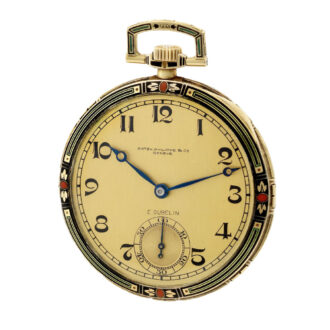 Swiss 18k yellow gold pocket watch decorated with enamel Circa 1921