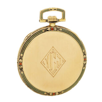 Swiss 18k yellow gold pocket watch decorated with enamel Circa 1921