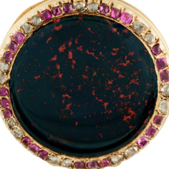 French gold, jasper, ruby and diamond-set pendant watch Circa 1840 French gold, jasper, ruby and diamond-set pendant watch Circa 1840