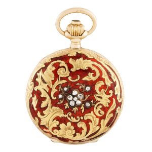 Swiss 14K gold Rococo style lady's pendant watch Circa 1895
