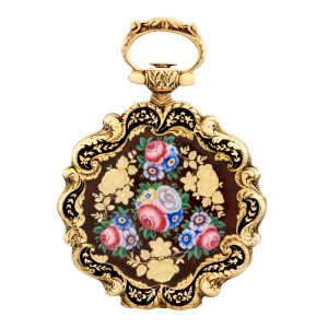 Swiss 18K gold florally decorated pendant watch Circa 1840