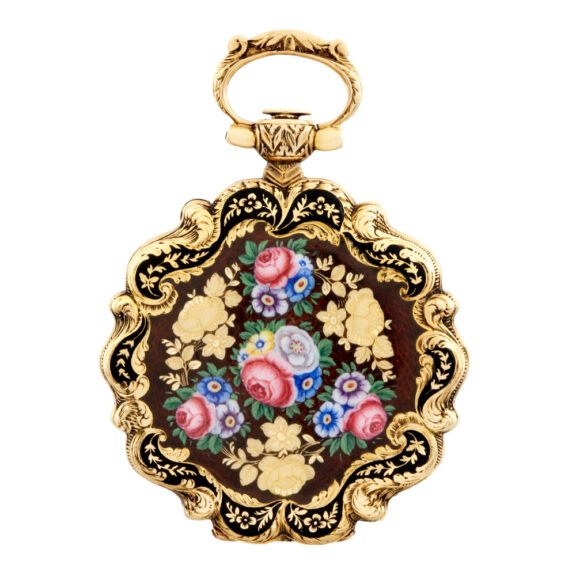 Swiss 18K gold florally decorated pendant watch Circa 1840