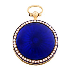 Swiss gold, enamel and pearl-set lady's verge pocket watch Circa 1800