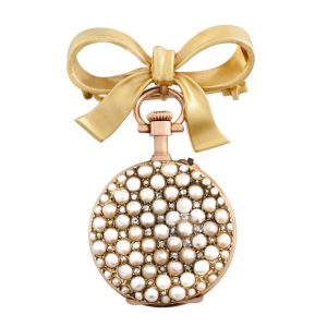 Swiss gold lady's watch with gold bow brooch Circa 1900