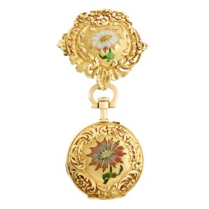 Swiss gold and Plique à jour enamel brooch watch Circa 1890