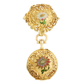 Swiss gold and Plique à jour enamel brooch watch Circa 1890