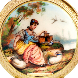 Swiss gold and painted on enamel lady's pendant watch Circa 1890