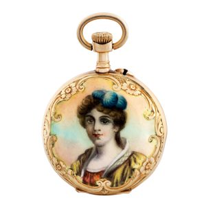 Fine Swiss gold watch with portrait of a young lady Circa 1890