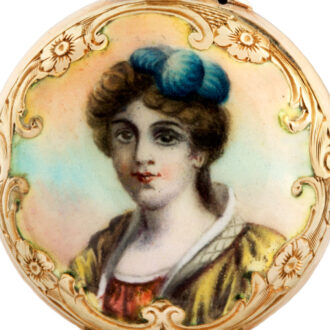 Fine Swiss gold watch with portrait of a young lady Circa 1890 Fine Swiss gold watch with portrait of a young lady Circa 1890