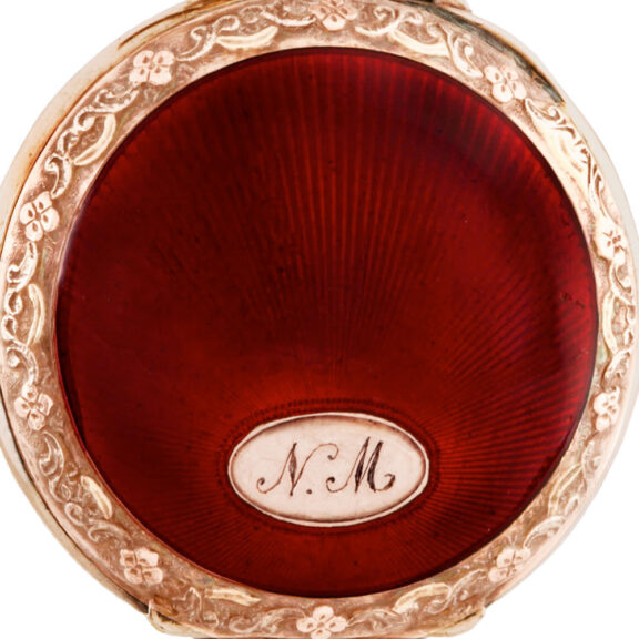 Swiss varicoloured gold and red enamel brooch watch Circa 1900 Swiss varicoloured gold and red enamel brooch watch Circa 1900