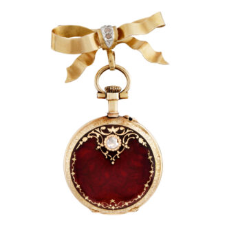 Swiss 18k gold lady's pendant watch with gold bow brooch Circa 1890