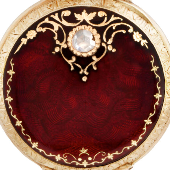 Swiss 18k gold lady's pendant watch with gold bow brooch Circa 1890 Swiss 18k gold lady's pendant watch with gold bow brooch Circa 1890