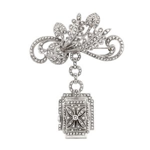 Elegant Swiss silver and marcasite brooch with swivel watch Circa 1950