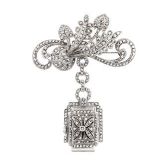 Elegant Swiss silver and marcasite brooch with swivel watch Circa 1950
