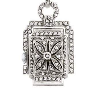 Elegant Swiss silver and marcasite brooch with swivel watch Circa 1950