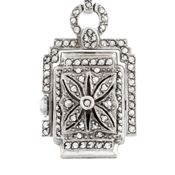 Elegant Swiss silver and marcasite brooch with swivel watch Circa 1950 Elegant Swiss silver and marcasite brooch with swivel watch Circa 1950
