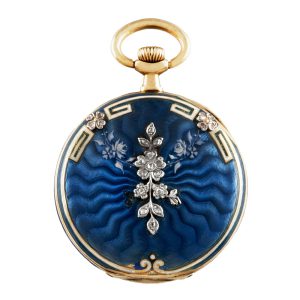 Swiss gold, enamel and diamond-set lady's pendant watch Circa 1910