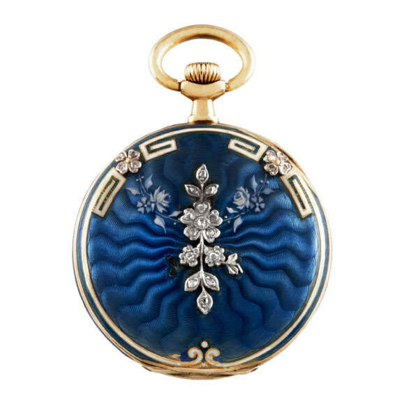 Swiss gold, enamel and diamond-set lady's pendant watch Circa 1910