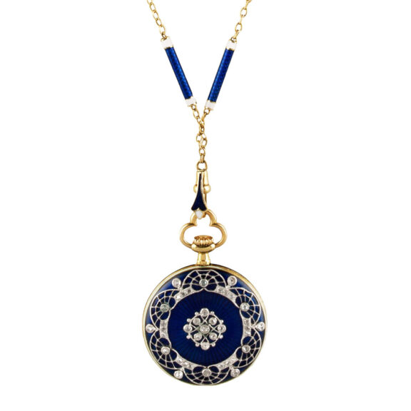 Swiss gold, platinum and enamel Belle Epoque watch Circa 1910