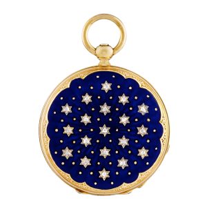 Swiss 18K gold, enamel and diamond-set pendant watch Circa 1850
