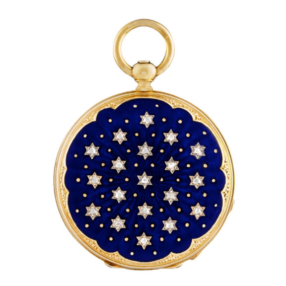 Swiss 18K gold, enamel and diamond-set pendant watch Circa 1850