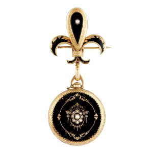Swiss varicoloured gold and enamel lady's brooch watch Circa 1880