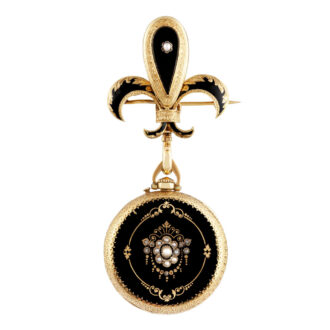 Swiss varicoloured gold and enamel lady's brooch watch Circa 1880