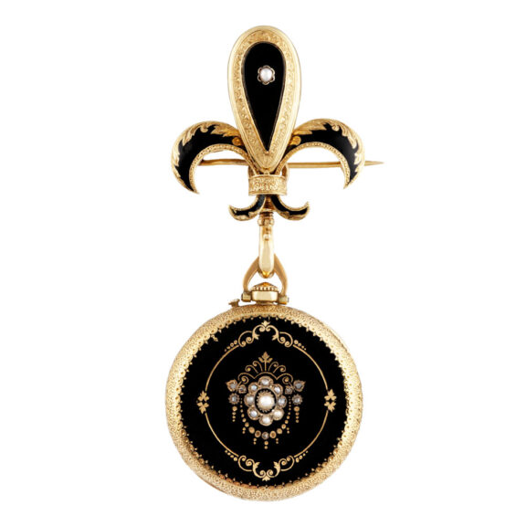Swiss varicoloured gold and enamel lady's brooch watch Circa 1880