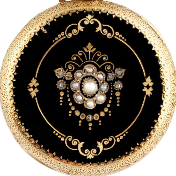 Swiss varicoloured gold and enamel lady's brooch watch Circa 1880 Swiss varicoloured gold and enamel lady's brooch watch Circa 1880