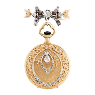 Swiss gold, platinum and diamond-set brooch watch Circa 1900