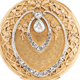 Swiss gold, platinum and diamond-set brooch watch Circa 1900
